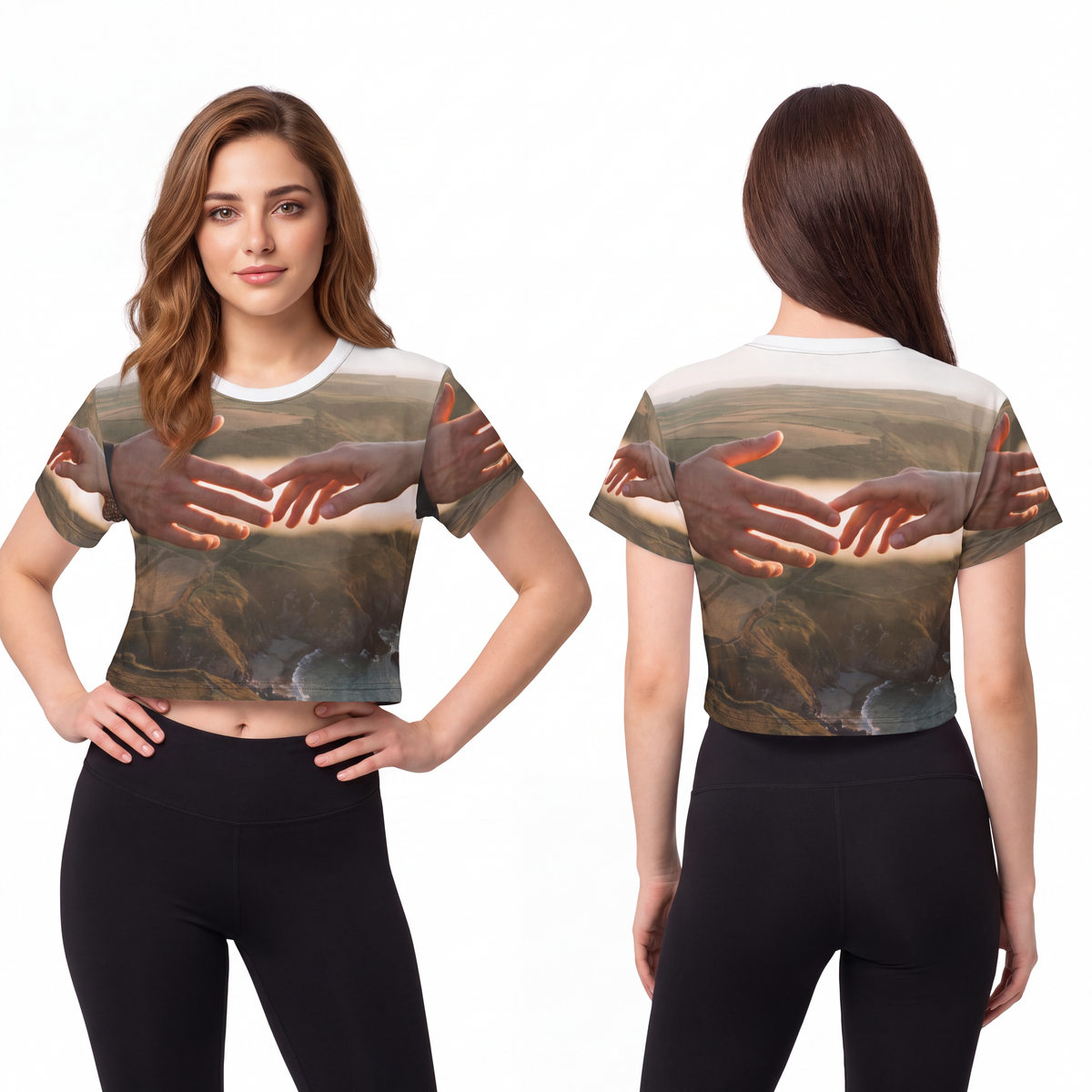 Crop Tee - The Infinite Touch | Ethereal Coastal Art |...