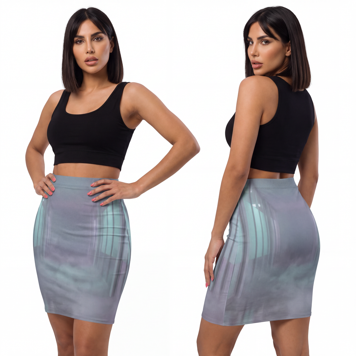 Women's Mid-Waist Pencil Skirt - Liminal Corridor Fog Art......