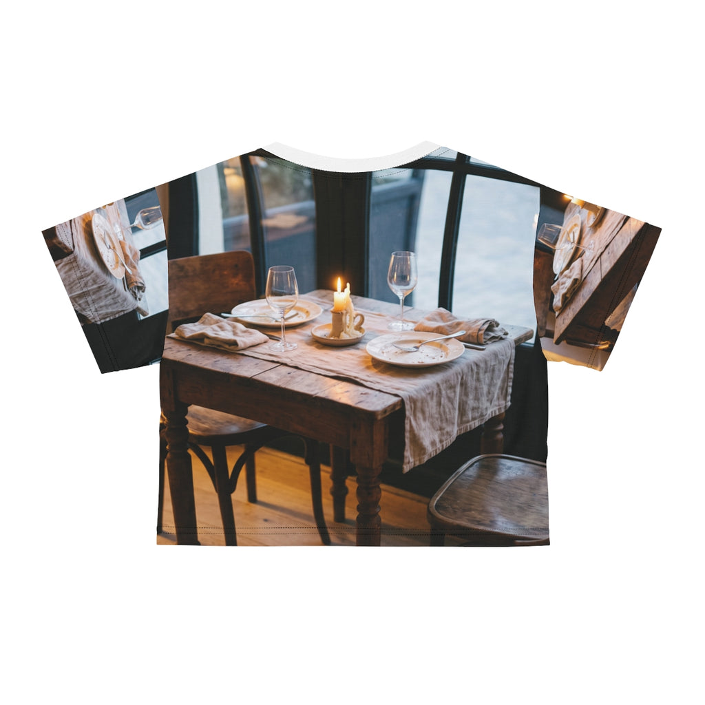 Crop Tee - Bistro Romance Fitted Top | Echovira Gallery