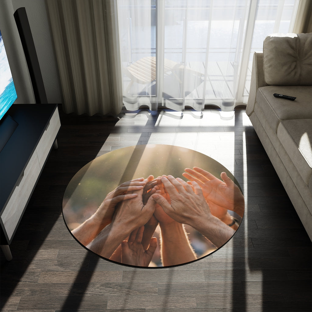 Round Rug - Golden Rays of Unity Wall Art | Echovira Gallery