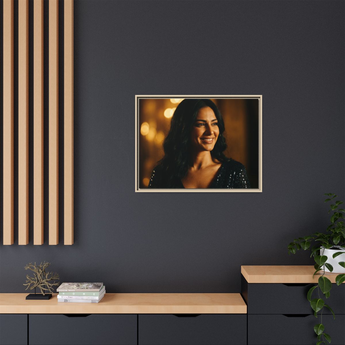 Framed Canvas Art - Golden Glamour — Natural / 1.25"