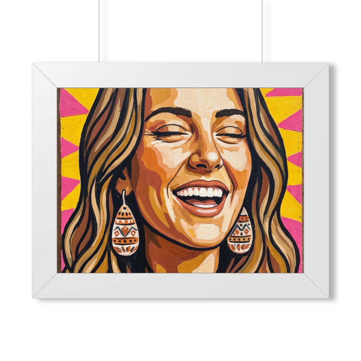 Framed Horizontal Poster - Radiant Joy Boho Pop Art Portrait...