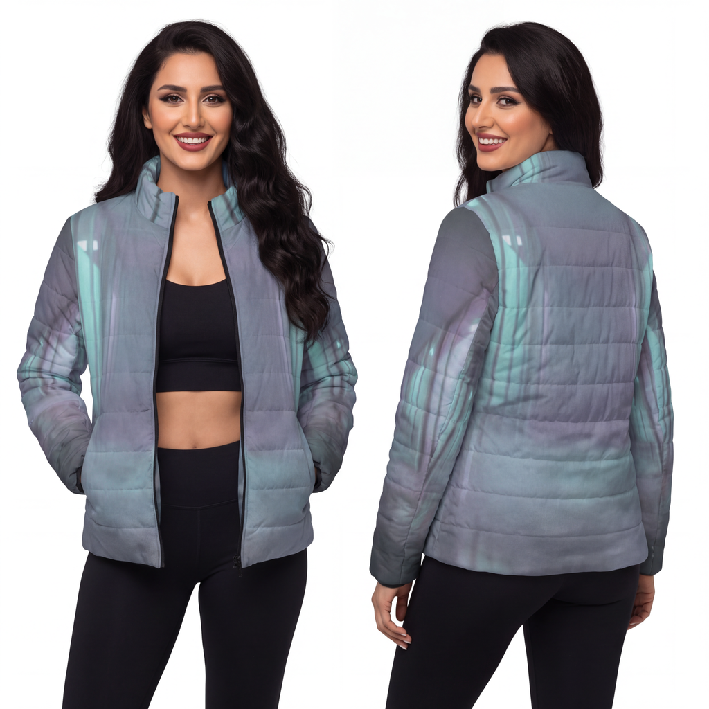 Women's Puffer Jacket - Liminal Corridor Fog Art Print |...