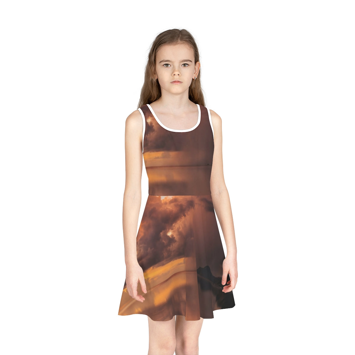 Girls' Sleeveless Sundress with Sunset Boat Art