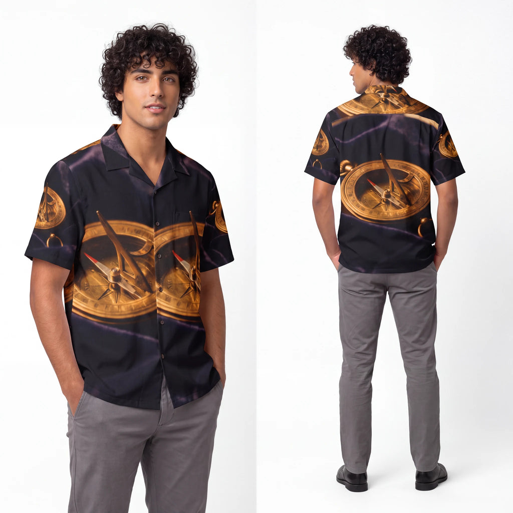 Vintage Brass Sundial Compass Men's Hawaiian Shirt