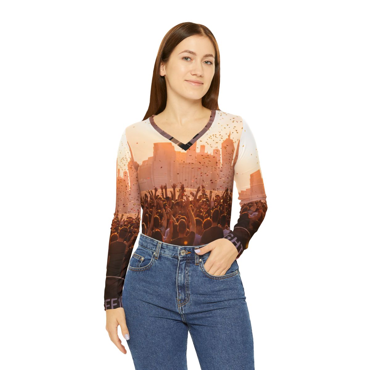 Women's Long Sleeve V-Neck - City Lights | Echovira Gallery