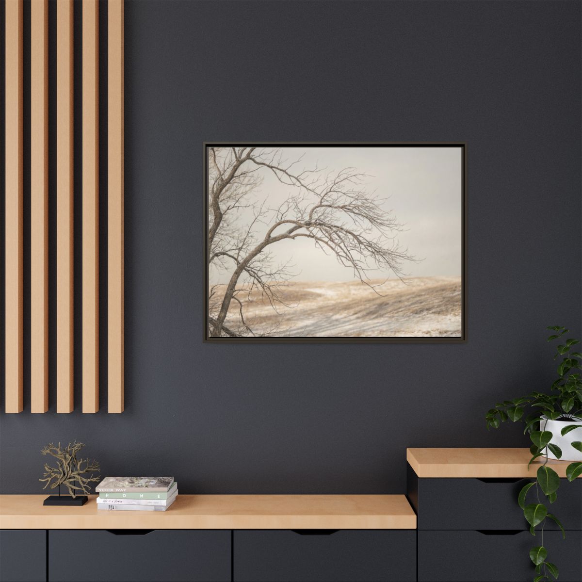 Framed Canvas Art - Minimalist Winter — Espresso / 1.25"