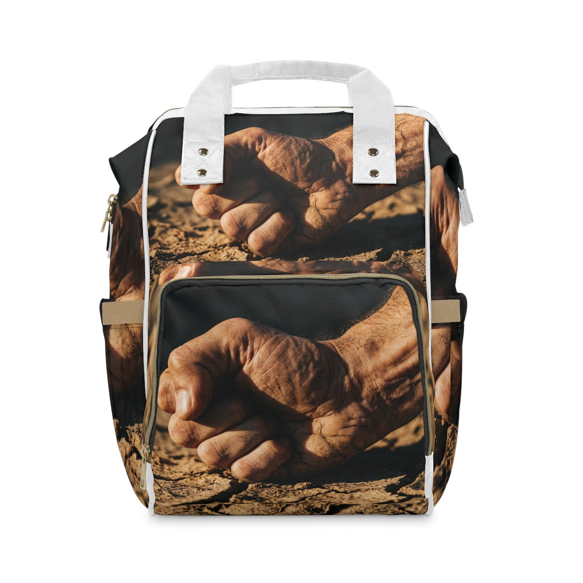 Fist in Cracked Earth Diaper Backpack