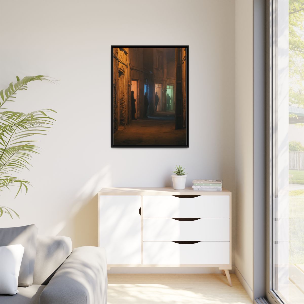 Matte Canvas, Framed - Shadowed Alleyway Mystery Art Print...