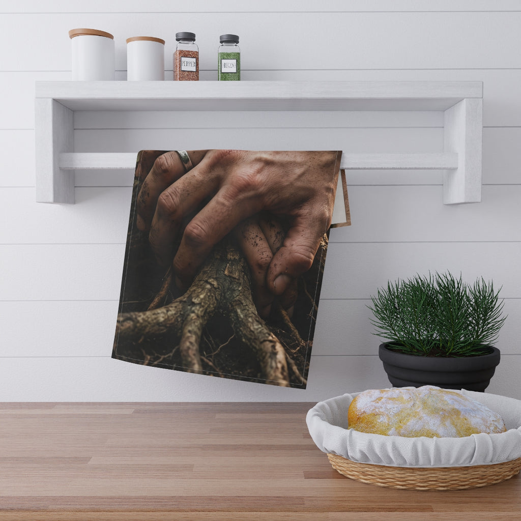 Tea Towels with Forest Roots and Hands Art