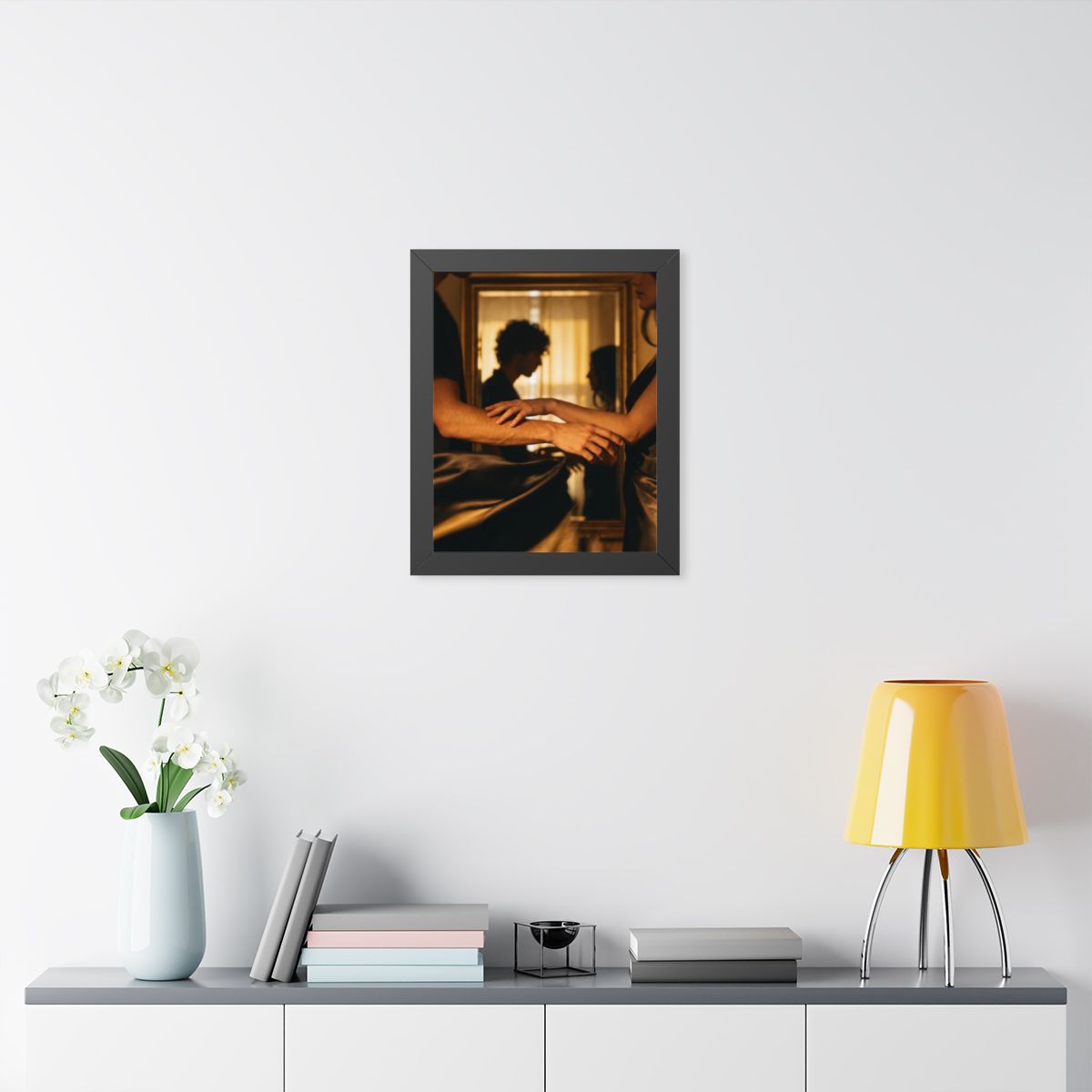 Framed Vertical Poster - Shadowed Silhouettes Romantic Art...