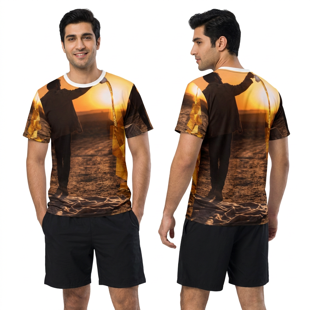 Men's Cut & Sew Tee Sunset Geometric Art