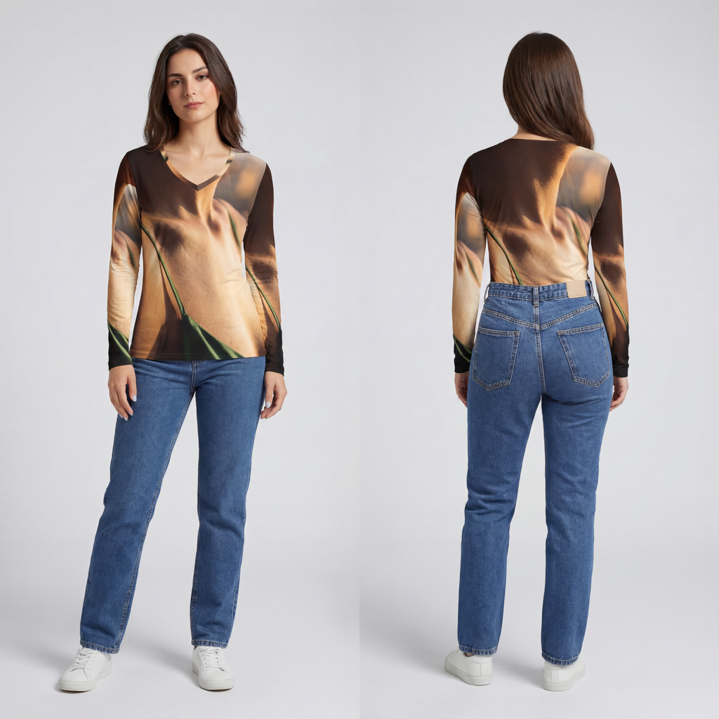Women's Long Sleeve V-neck - Emerald Sun
