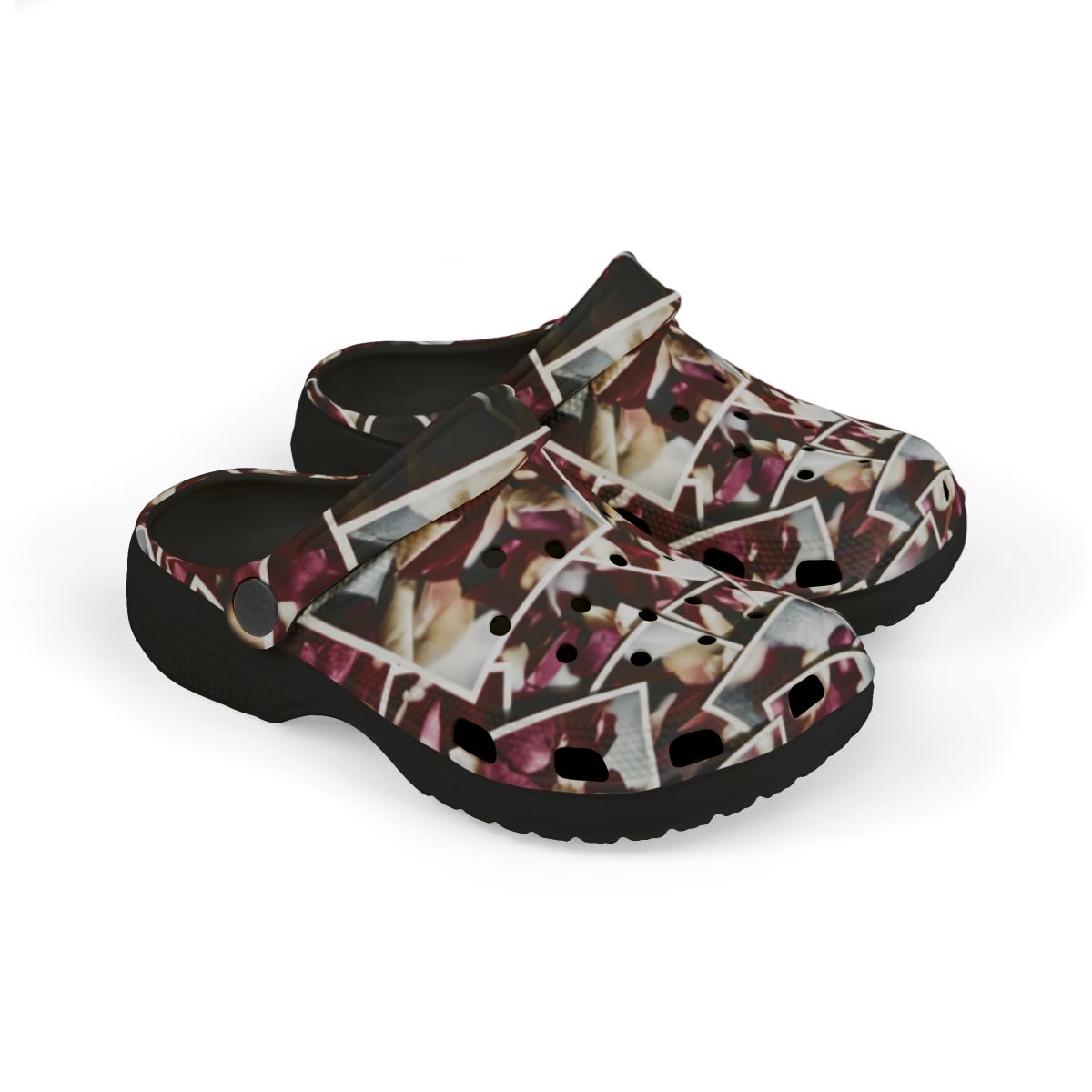 Kids' Foam Clogs with Burgundy Rose Petals