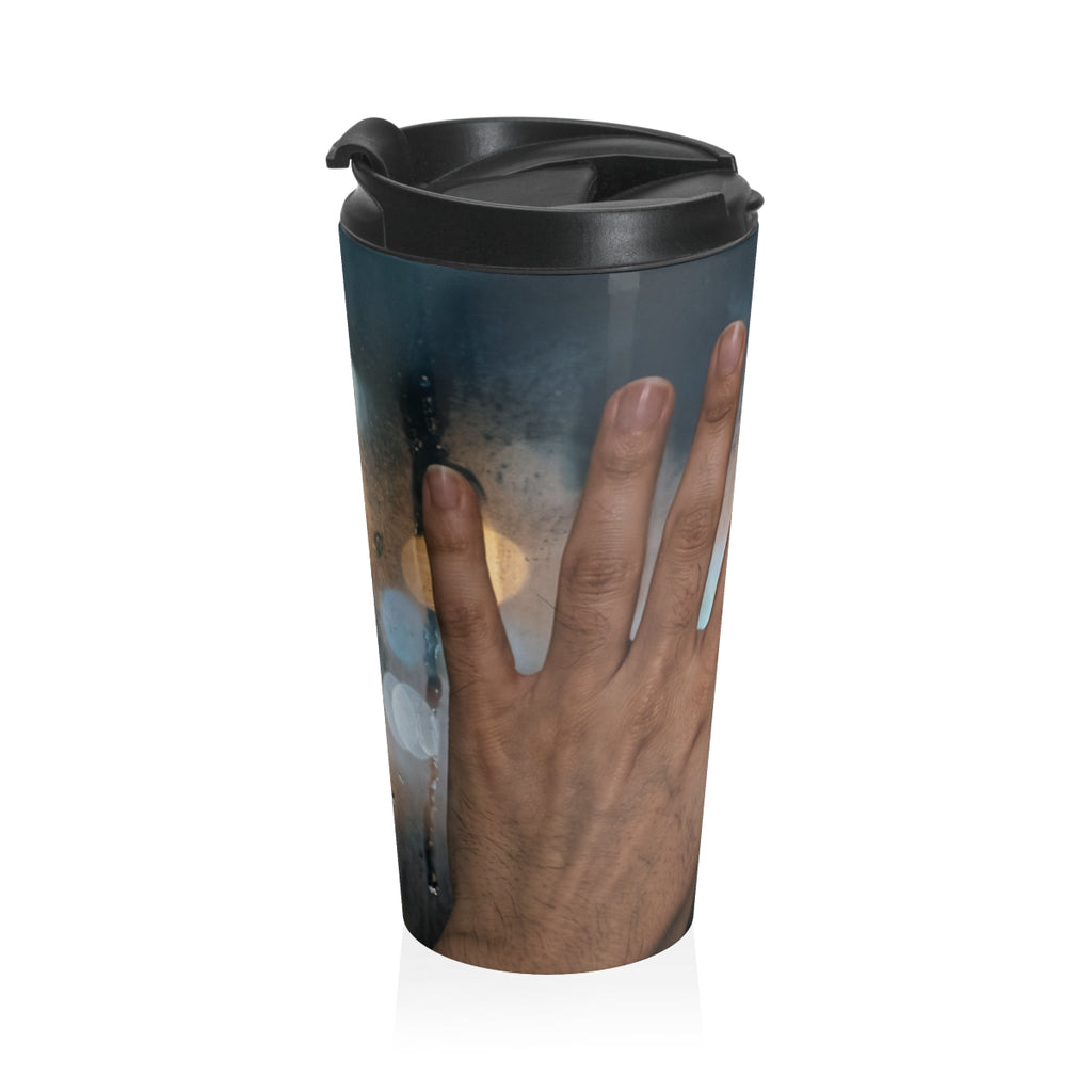Rainy City Window Travel Mug with Amber Bokeh