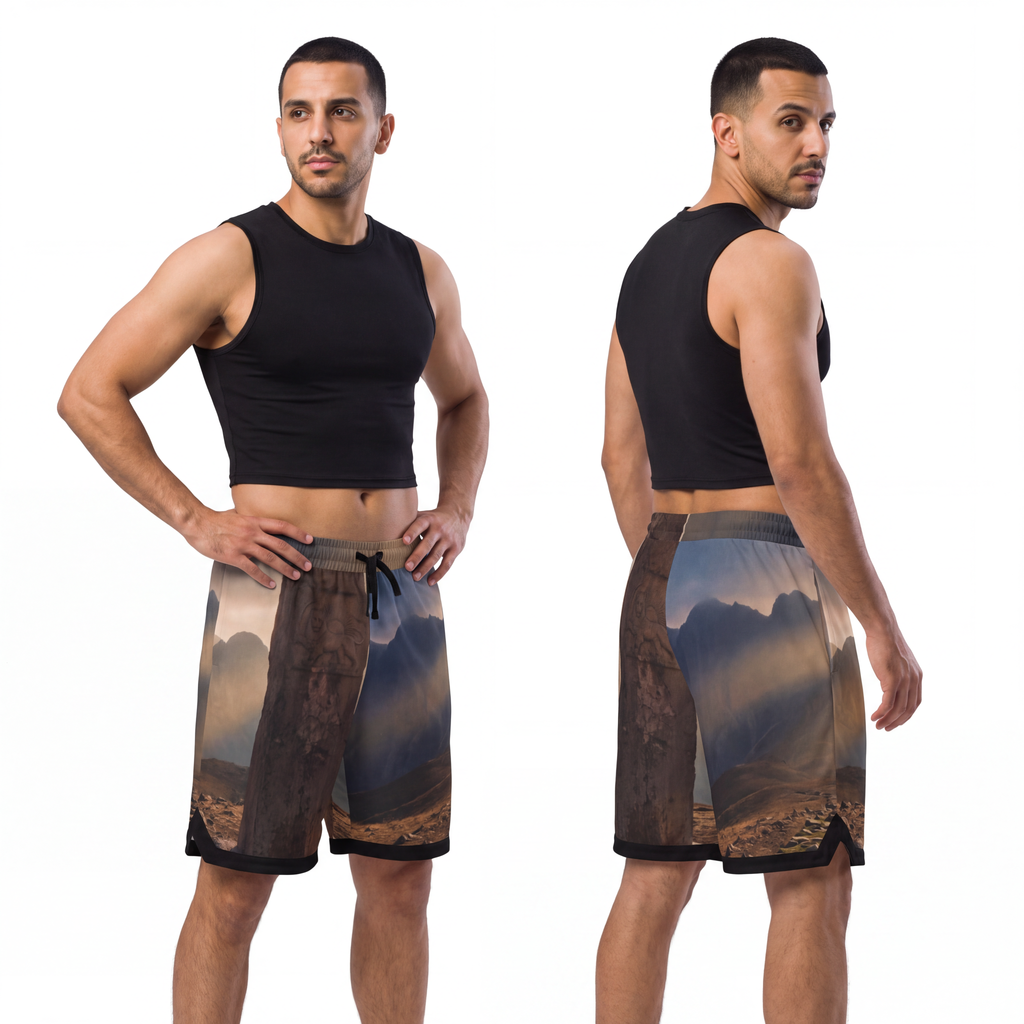 Men's Basketball Rib Shorts - Ancient Stone Column Mountain...