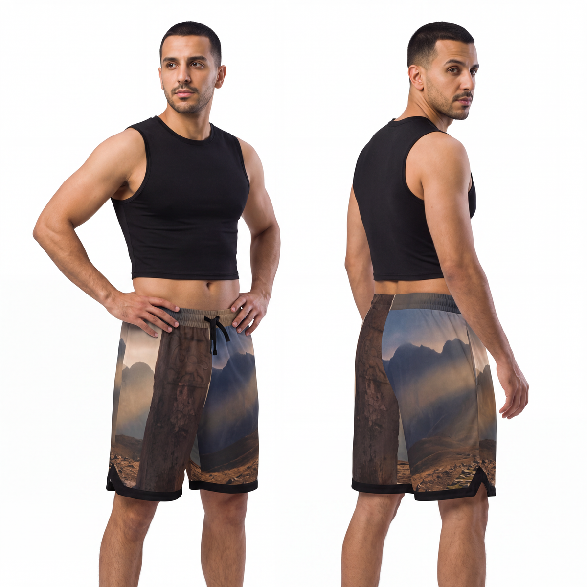 Men's Basketball Rib Shorts - Ancient Stone Column Mountain...