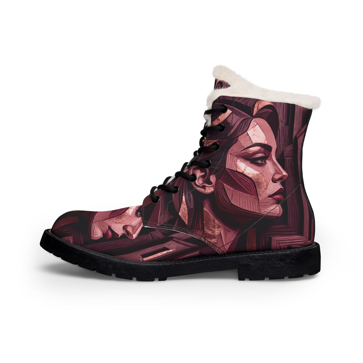 Geometric Portrait Men's Fur and Leather Boots