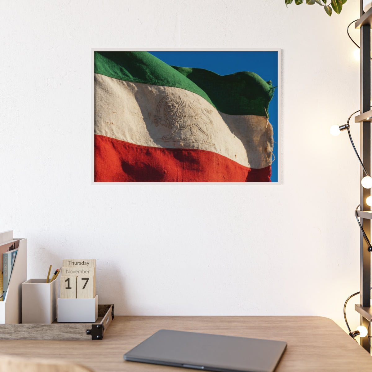 Wood Framed Poster - Vintage Flag — Landscape