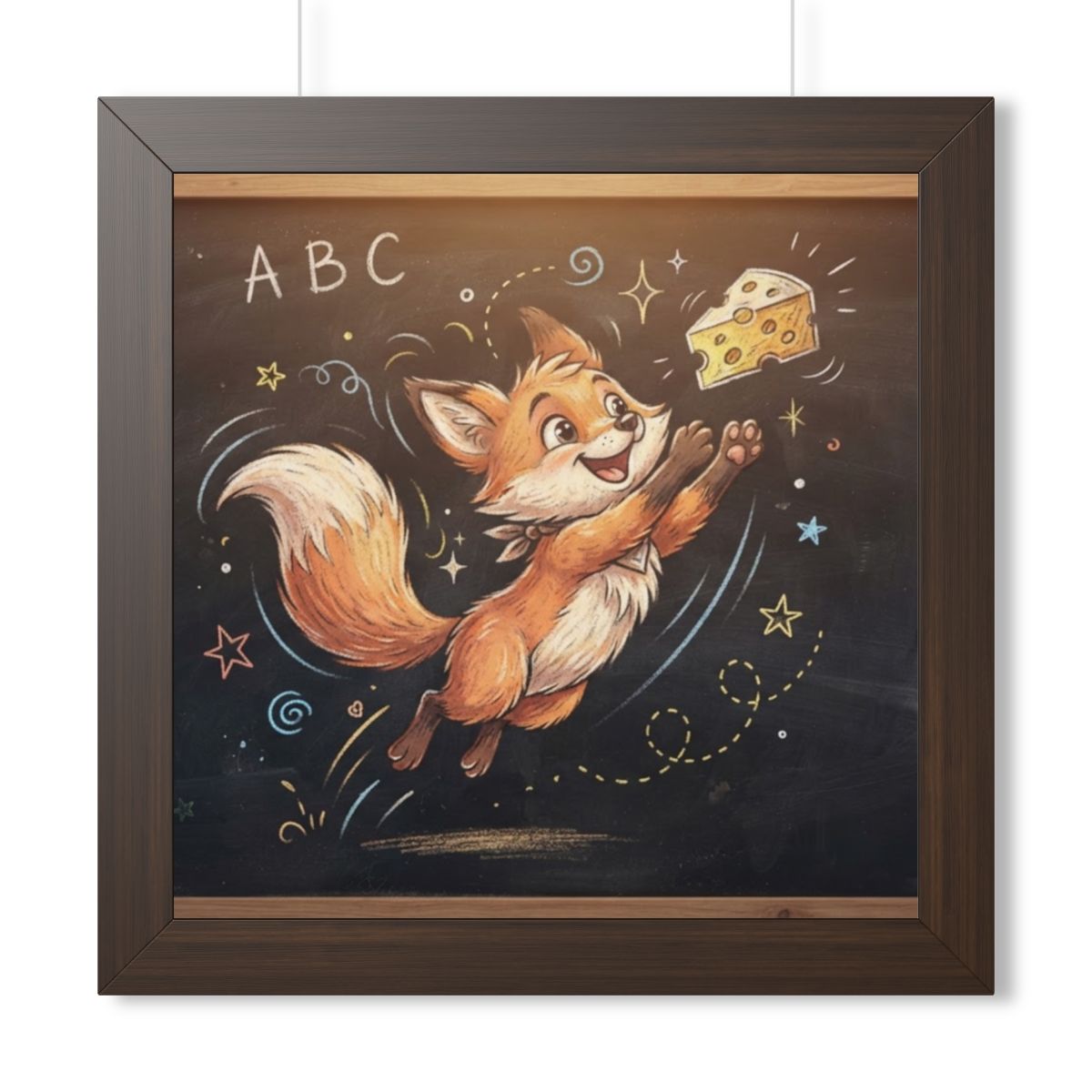 Framed Vertical Poster - Playful Fox Wall Decor — Walnut......