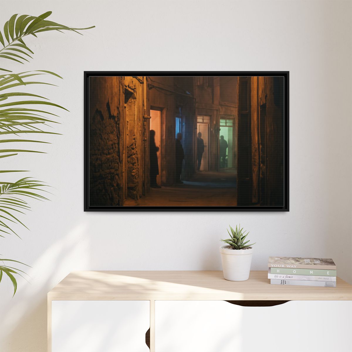 Matte Canvas, Framed - Shadowed Alleyway Mystery Art Print...