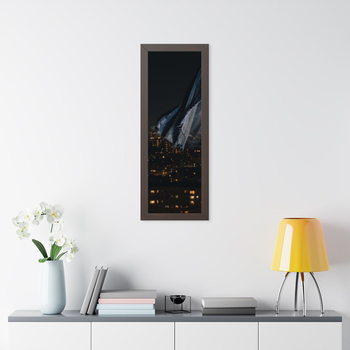 Framed Vertical Poster - City Lights Nocturne — Walnut... |...