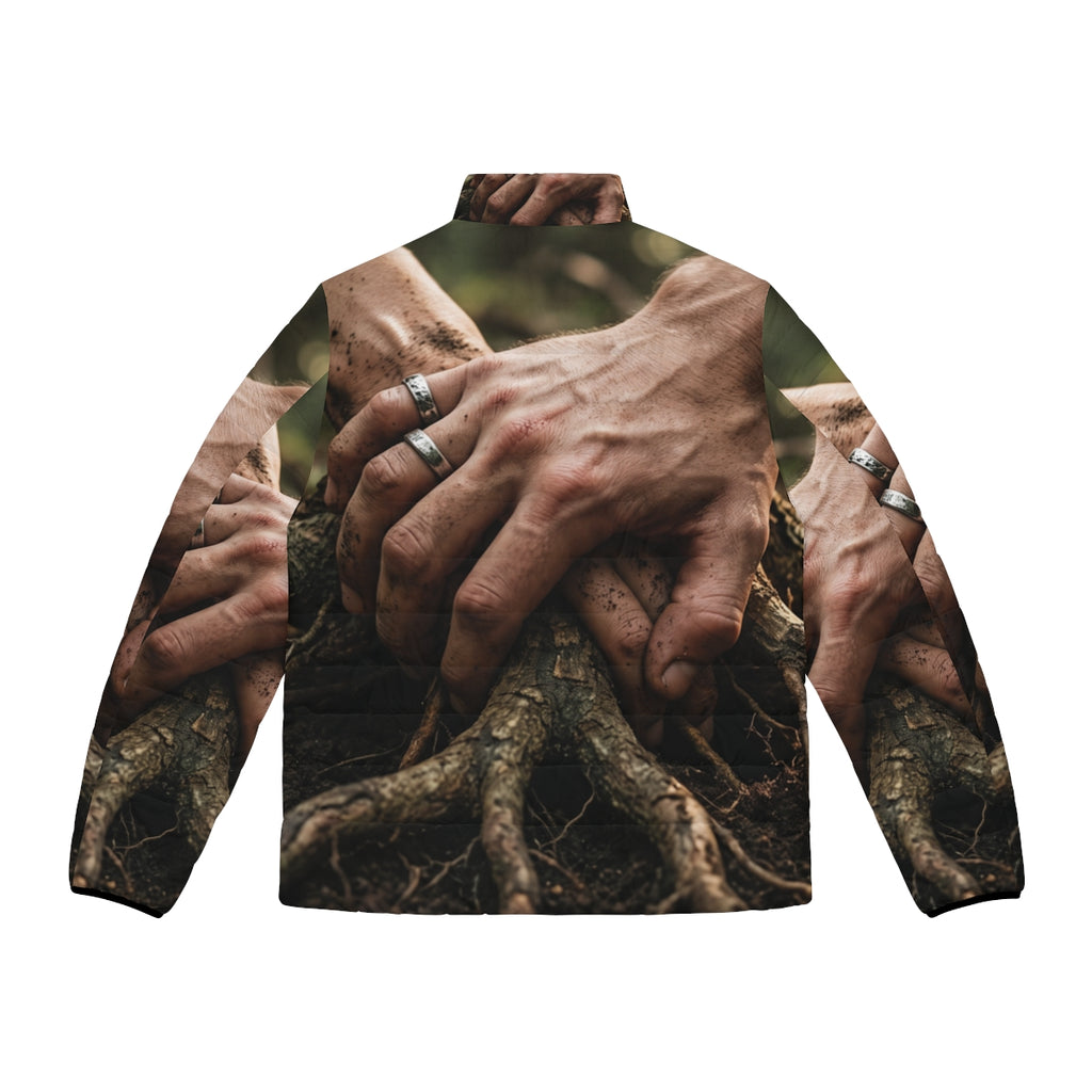 Men's Puffer Jacket with Forest Root Artwork