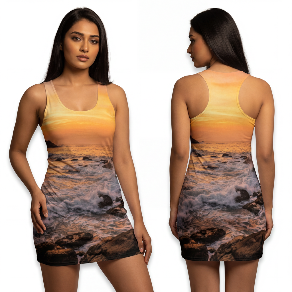 Women's Cut & Sew Racerback Dress - Golden Coastal Elegance