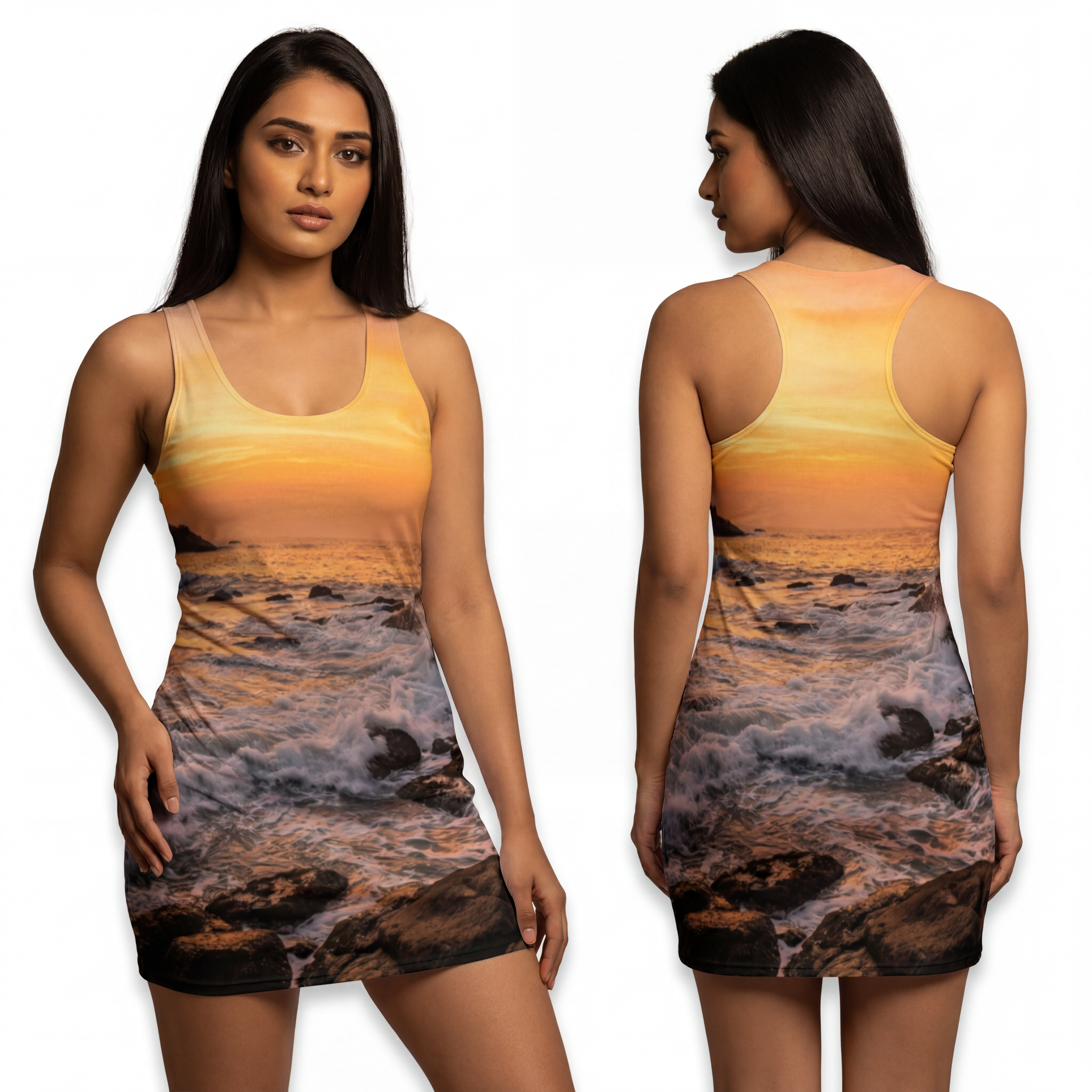 Women's Cut & Sew Racerback Dress - Golden Coastal Elegance