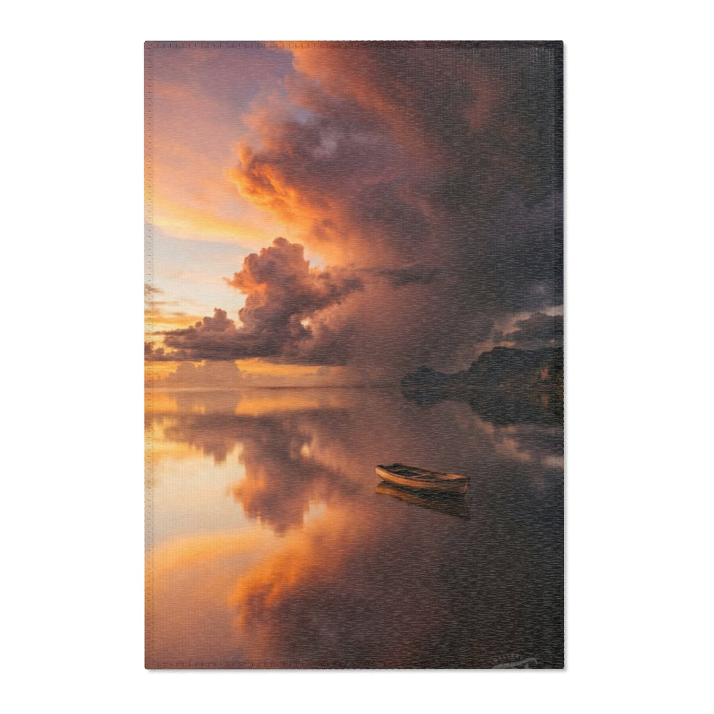 Area Rug - Golden Sunset Lake Horizon | Echovira Gallery