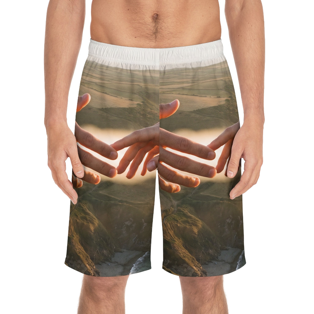 Men's Board Shorts - The Infinite Touch | Ethereal Coastal...