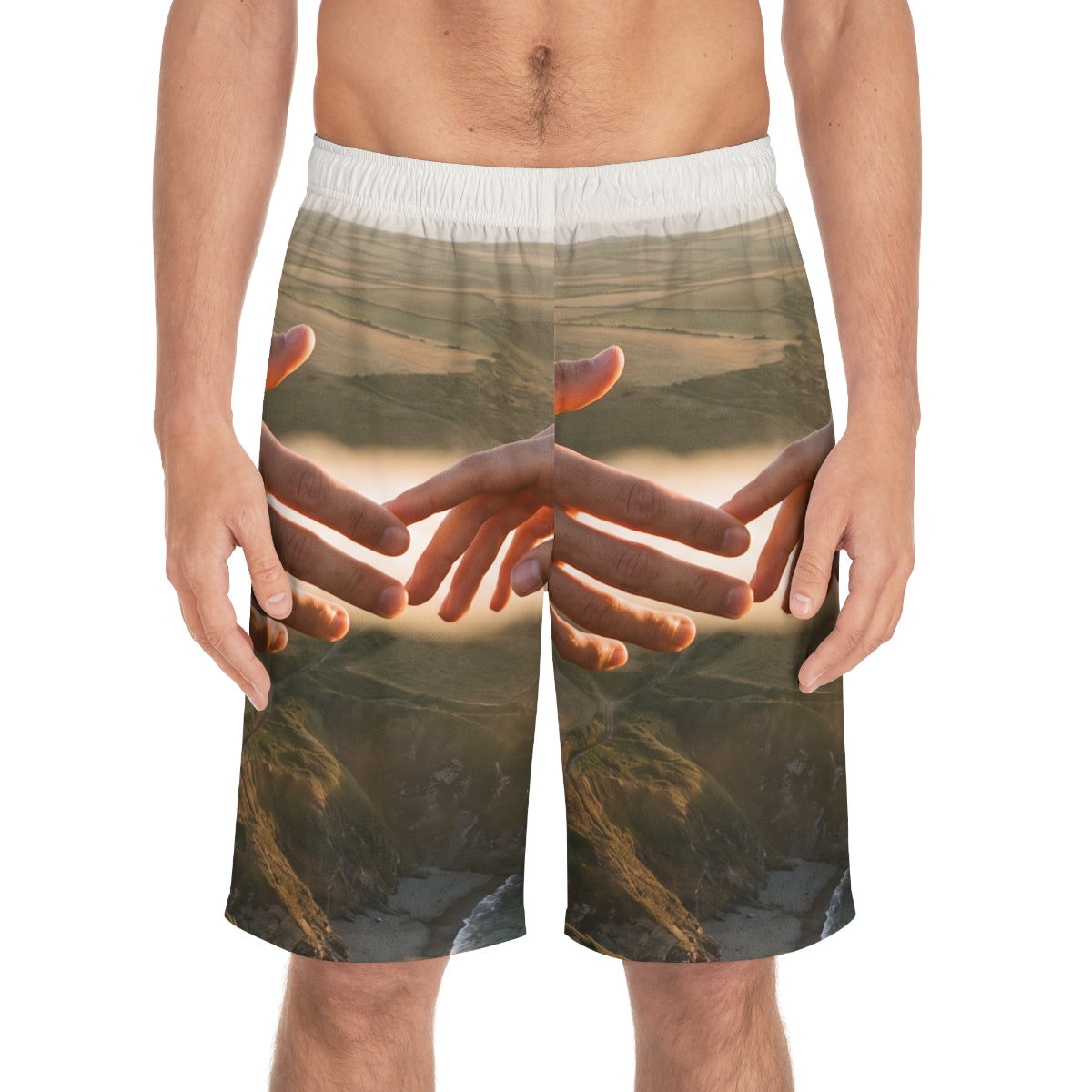 Men's Board Shorts - The Infinite Touch | Ethereal Coastal...