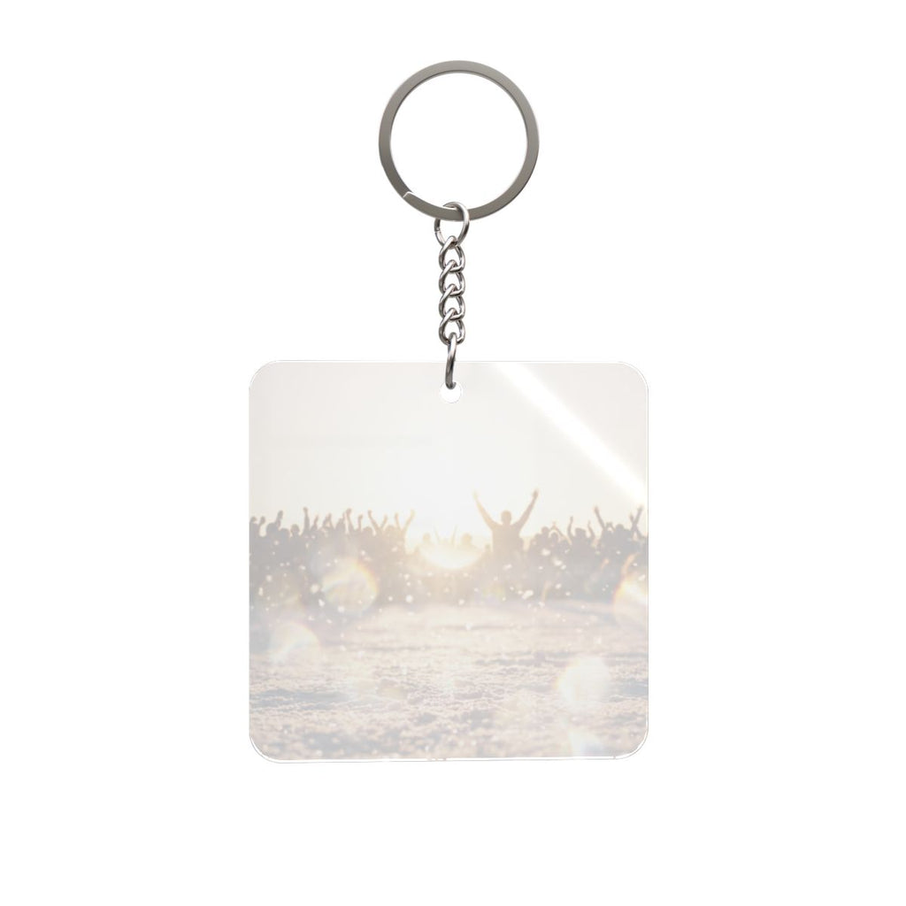 Square Keychain with Golden Hour Crowd Art
