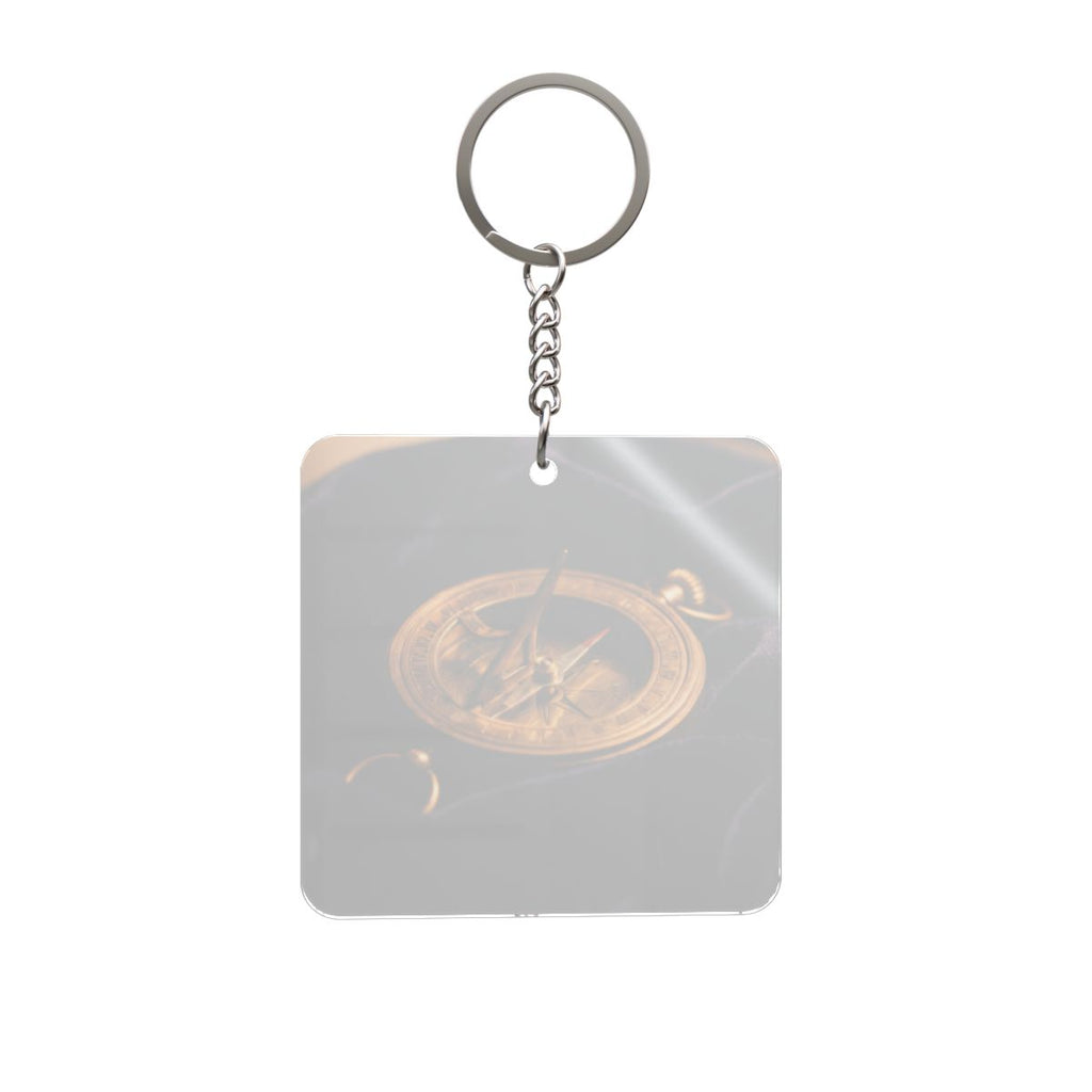 Vintage Brass Sundial Compass Square Keychain