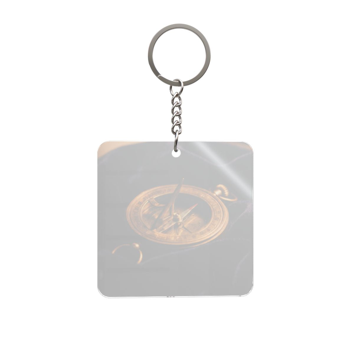 Vintage Brass Sundial Compass Square Keychain
