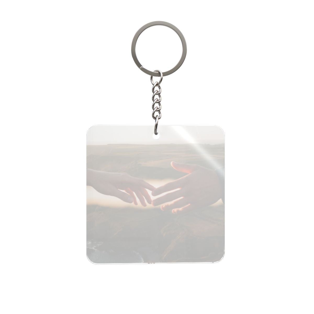 Square Keychain - The Infinite Touch | Ethereal Coastal Art...