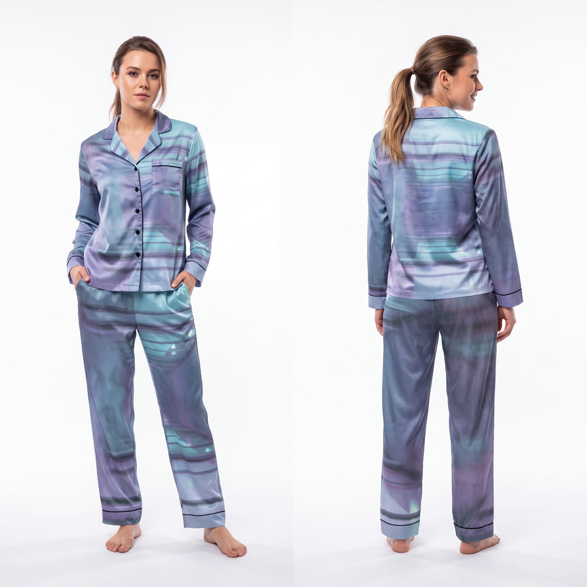 Women's Satin Pajamas - Liminal Corridor Fog Art Print |...