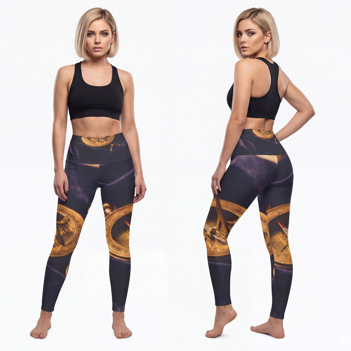 Women's Yoga Pants with Vintage Brass Sundial