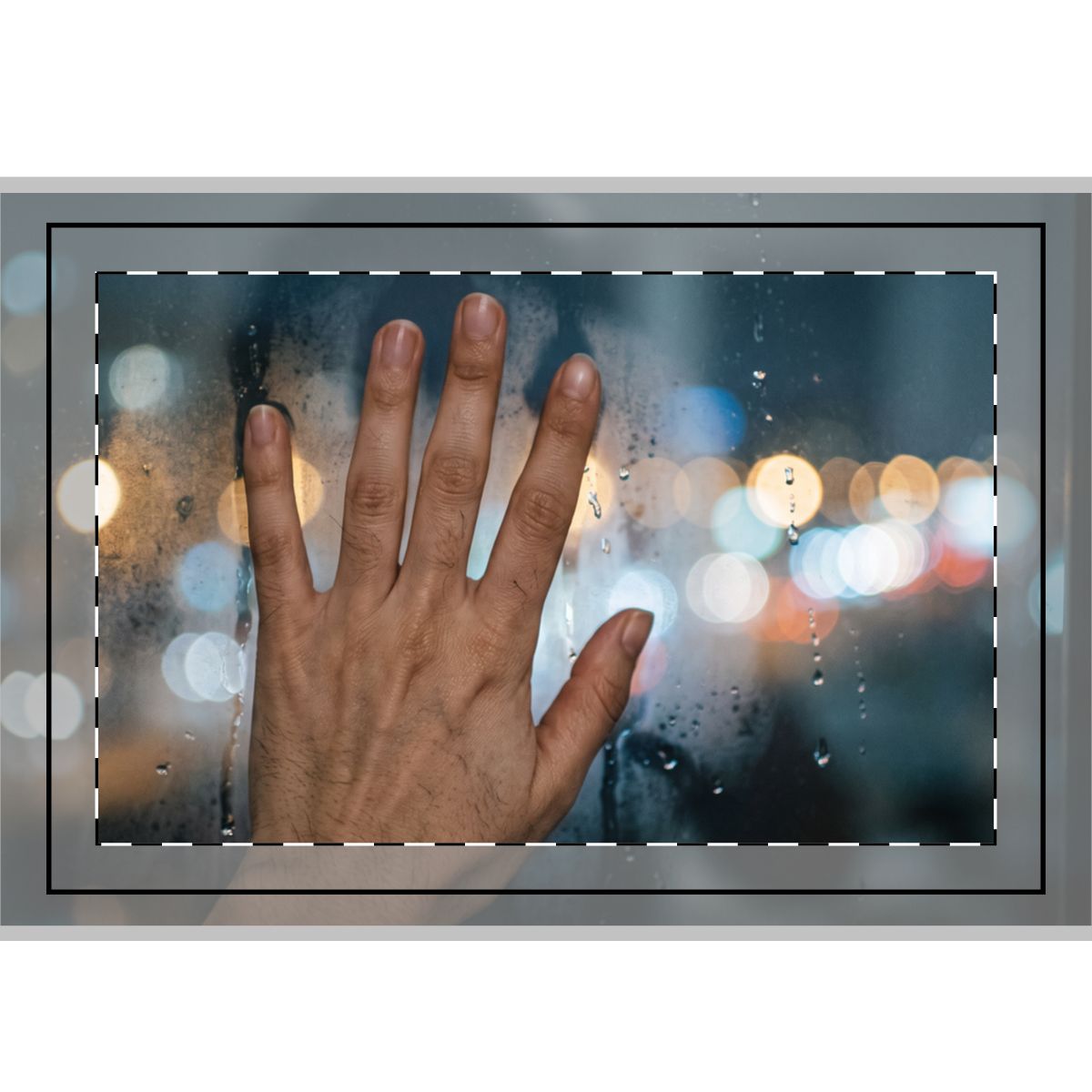 Hand Flag Rainy City Window Art