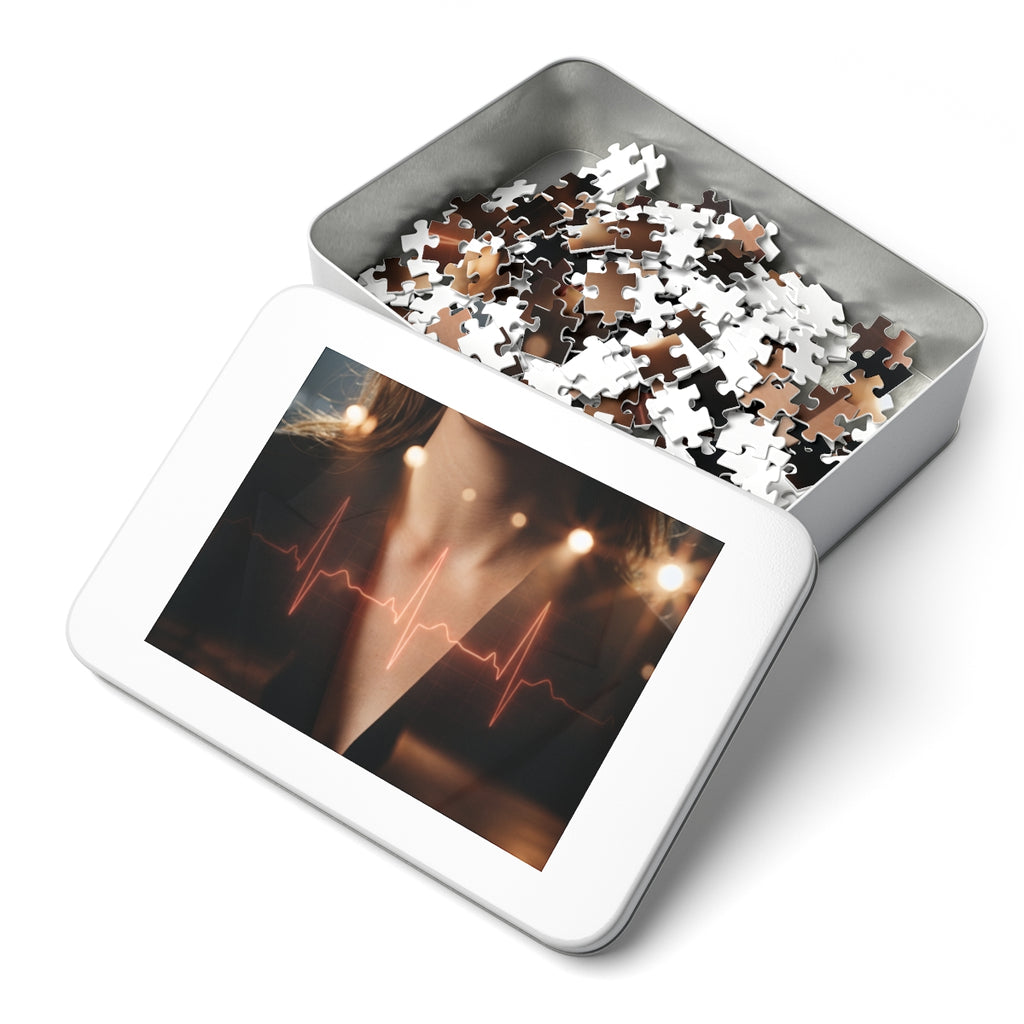 Jigsaw Puzzle with Tin - Digital Pulse - Neon EKG Heartbeat...