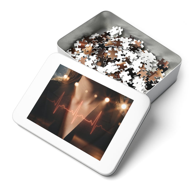 Jigsaw Puzzle with Tin - Digital Pulse - Neon EKG Heartbeat Art (30, 110, 252, 500, 1000 & 2000 pcs)