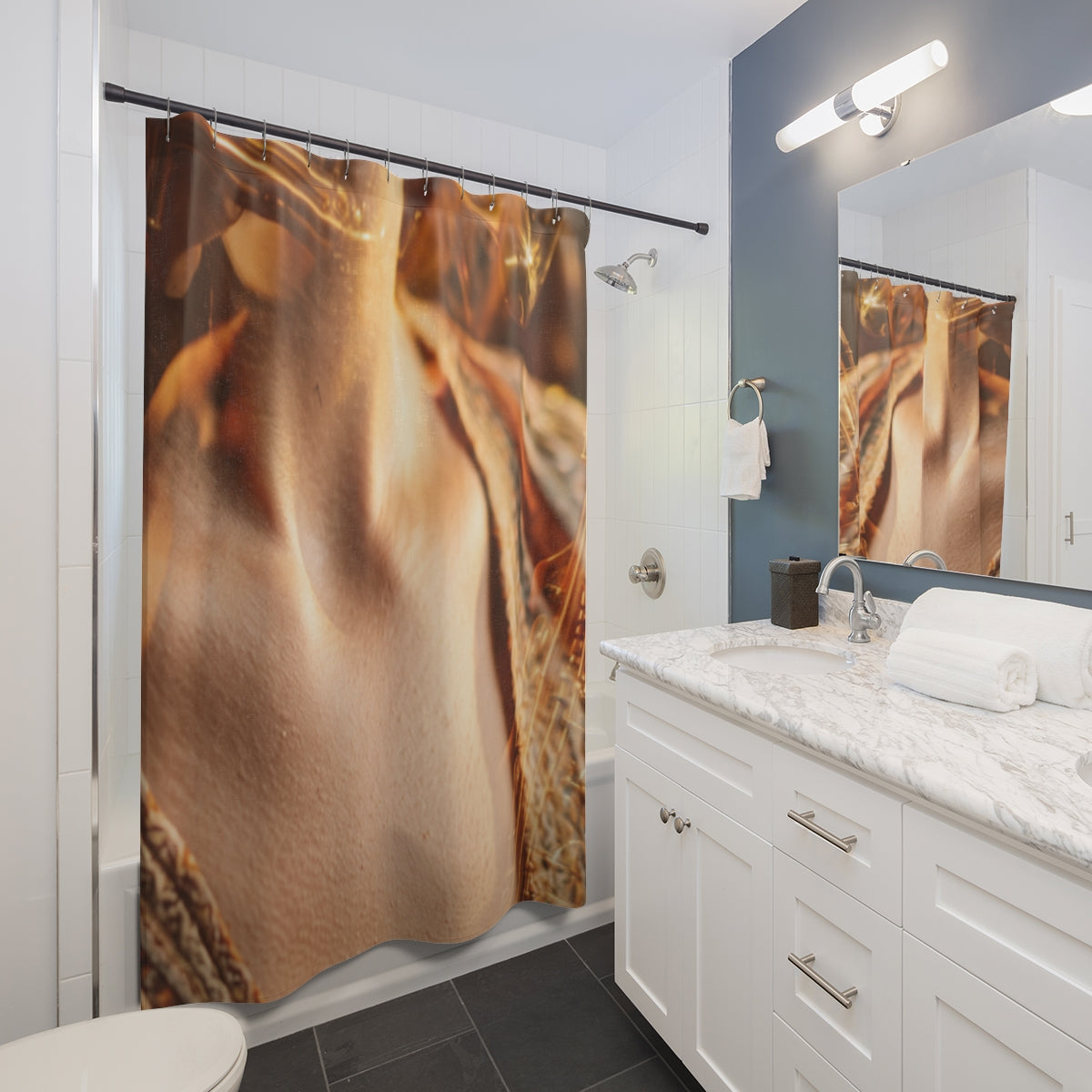 Shower Curtains - Midnight Brass Double Exposure Art Print |...