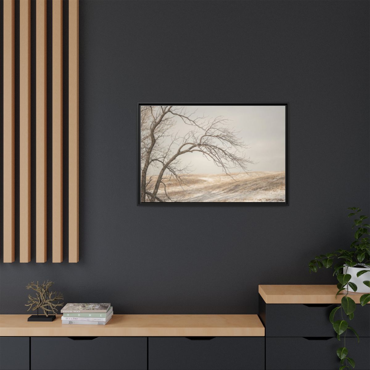 Framed Canvas Art - Minimalist Winter — Black / 1.25"