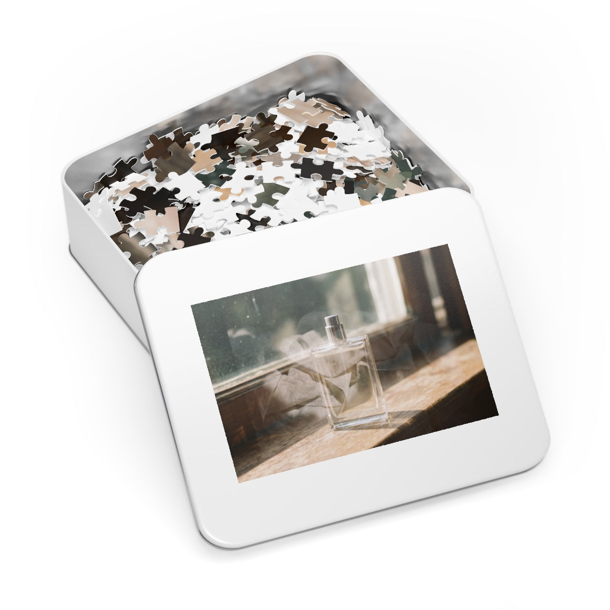 Jigsaw Puzzle with Tin - Golden Hour Perfume Still Life Wall...