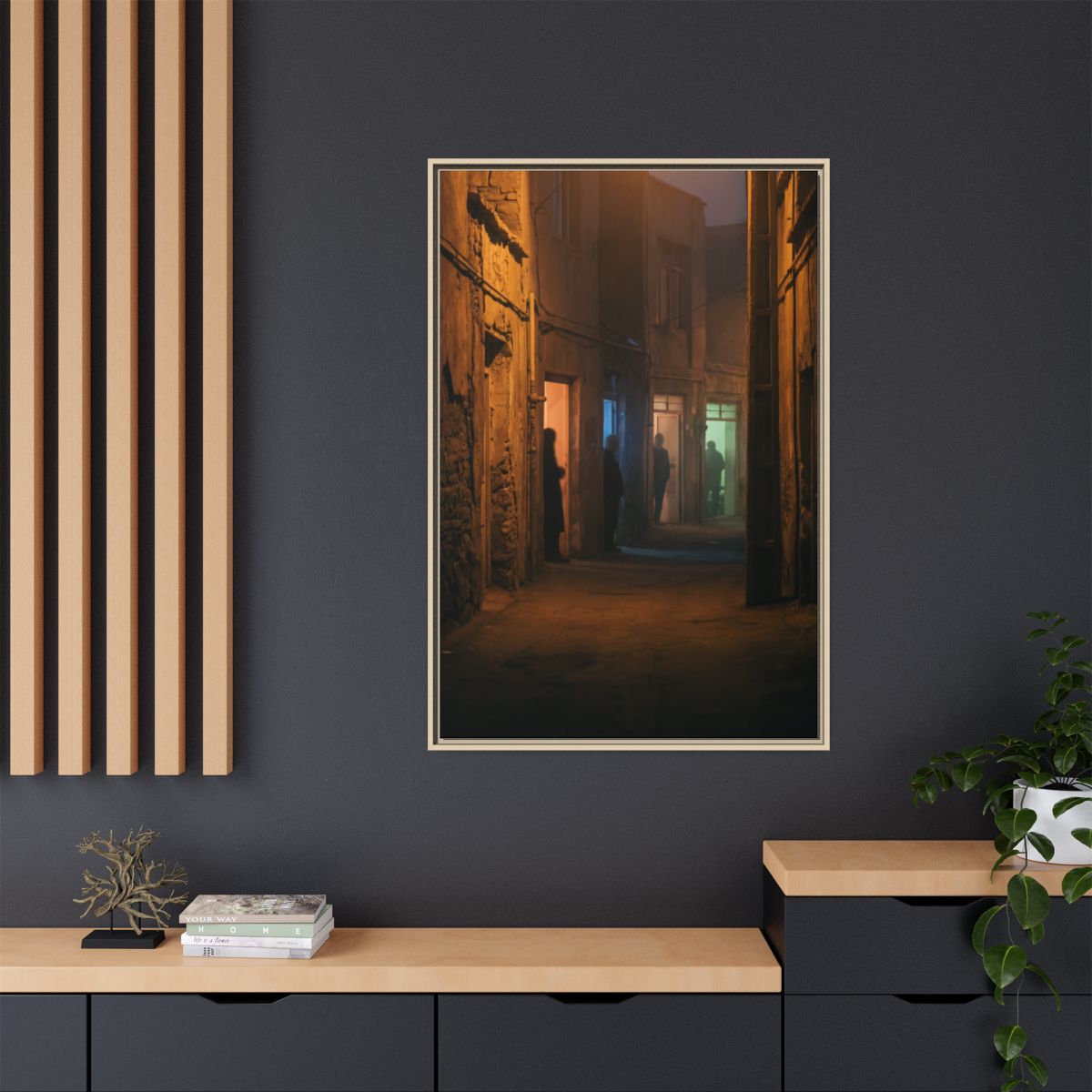 Matte Canvas, Framed - Shadowed Alleyway Mystery Art Print...