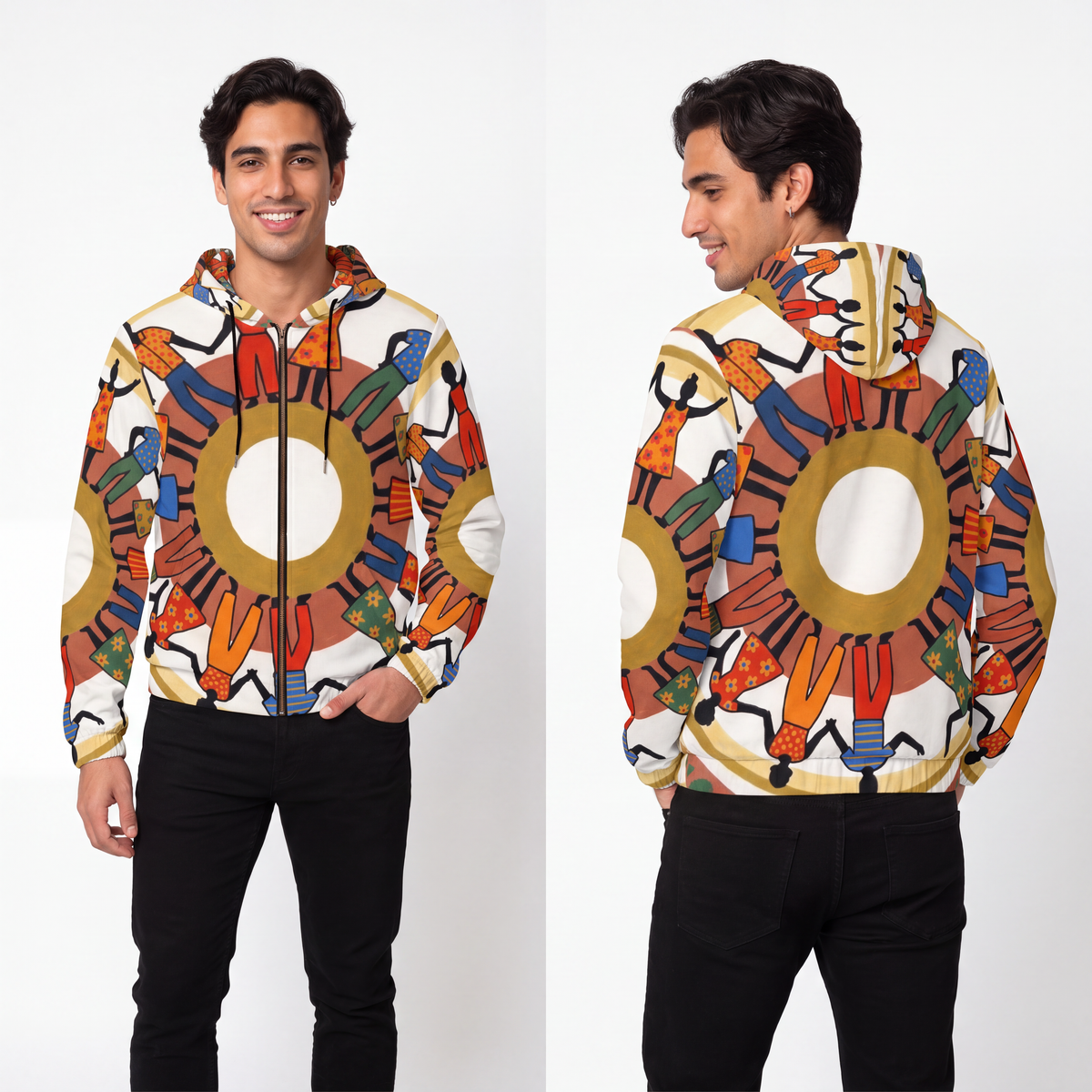 Men's Full-Zip Hoodie - Unity Mandala Folk Art | Echovira...