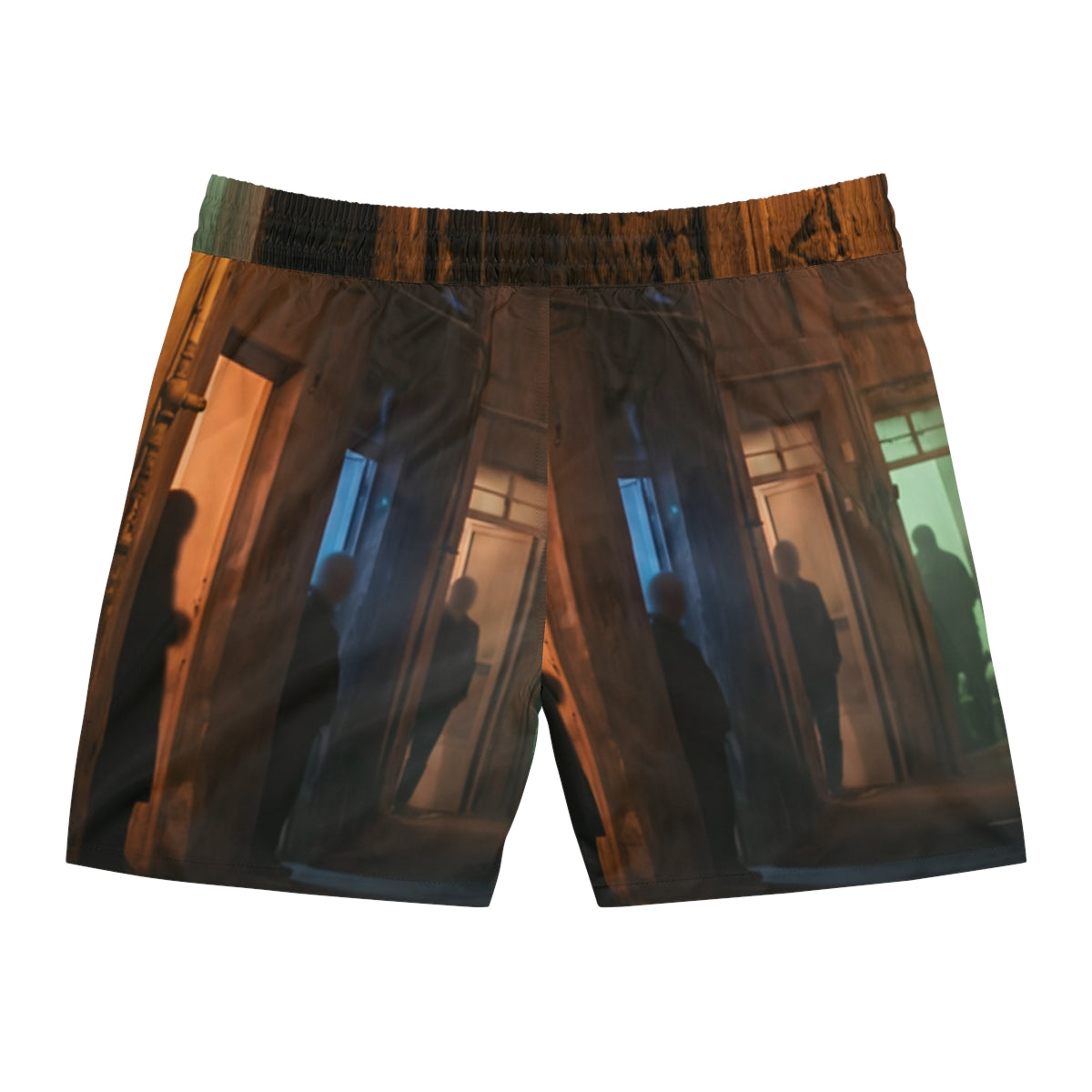 Men's Mid-Length Swim Shorts - Shadowed Alleyway Mystery Art...