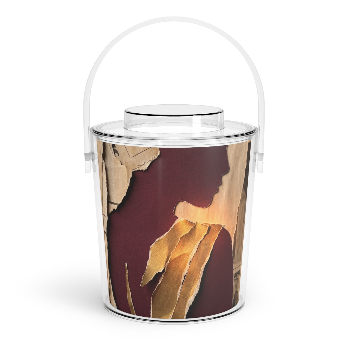 Ice Bucket with Tongs - Torn Newspaper Silhouette Art... |...