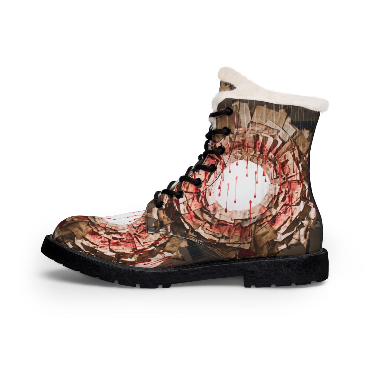Men's Fur Leather Boots with Crimson Portal Art