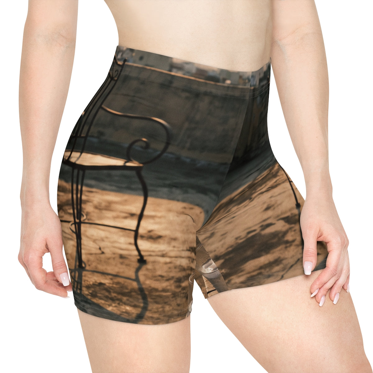 Women's Biker Shorts - Golden Hour Rooftop Solitude Art |...